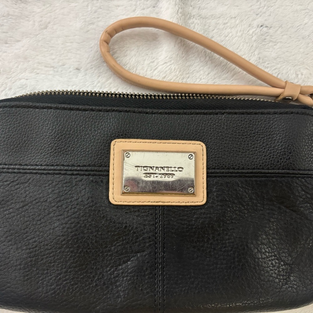 Tignanello Black and Tan Leather Wristlet